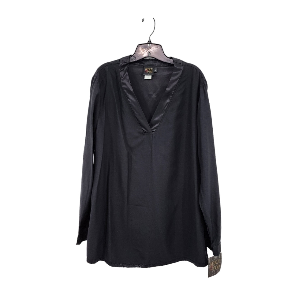 Mike & Tod Women's Solid V-Neck Full Sleeves Tunic Top Black- L